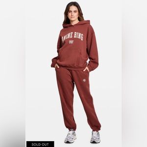 Anine bing burgundy sweatpants hoodie set two piece medium new with tags